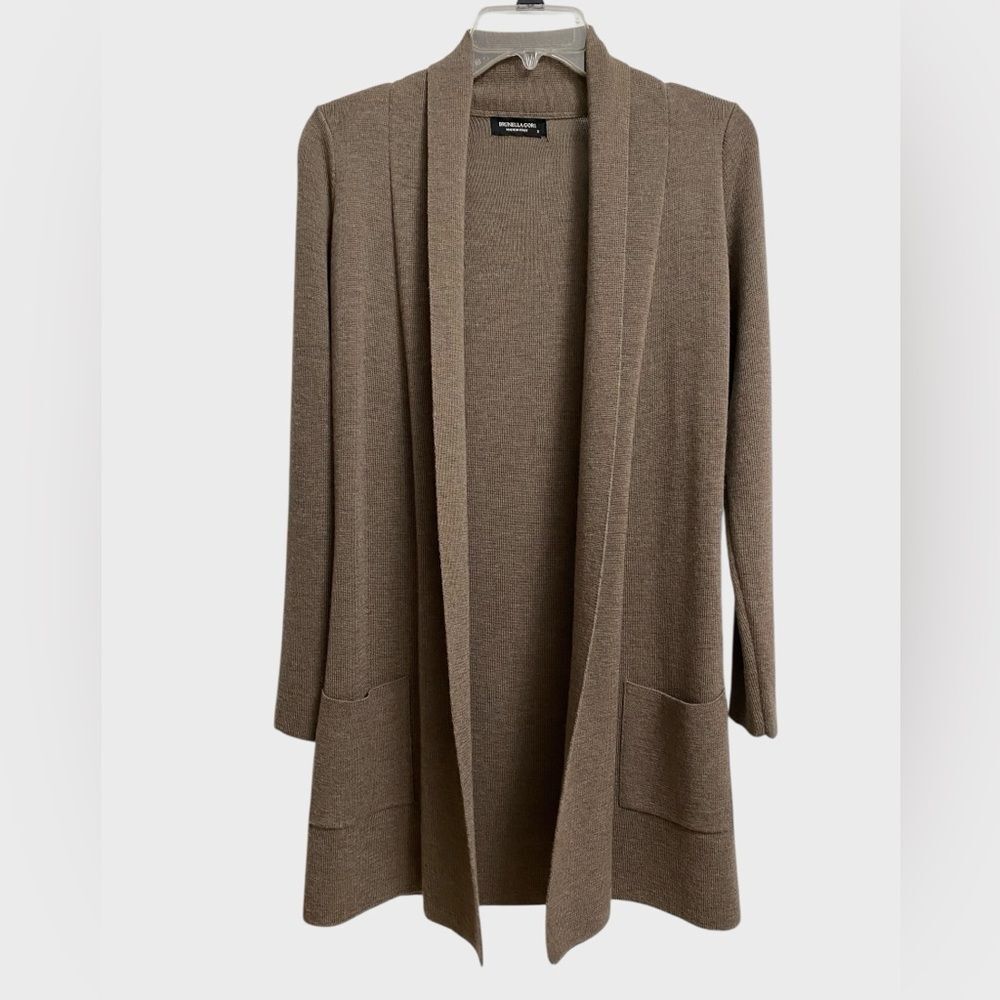 Brunella Gori Extra Fine Merino Wool Open Cardigan Size S Heathered Brown Preppy